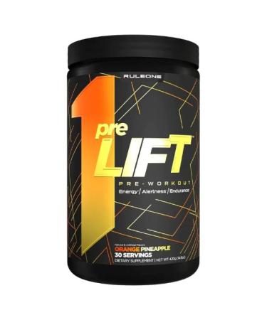 Rule 1 Pre Lift Pre-Workout Powder | Caffeine Beta-Alanine L-Citrulline Alpha GPC | Nitric Oxide Support Energy Alertness & Endurance | Sugar Free | 450G 30 Servings (Orange Pineapple)