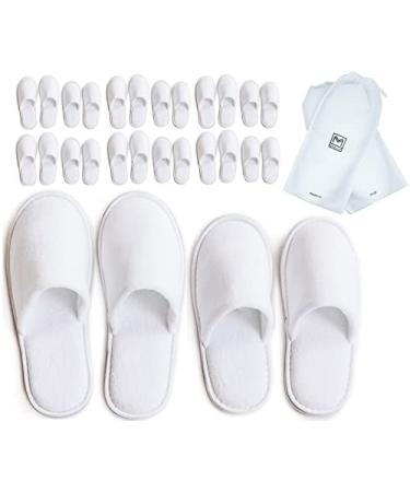 MODLUX Spa Slippers - 12 Pairs of Cotton Velvet Closed Toe Slippers w/Travel Bags  Thick, Soft, Non-Slip, Disposable Slippers  6 Medium/6 Large - Home, Hotel, or Commercial Use (12 Pack Combo White)