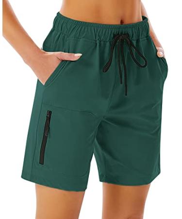 difficort Women's 7" Hiking Cargo Shorts Quick Dry Golf Active Running Workout Athletic Travel Walking Shorts with Pockets Dark Green Small