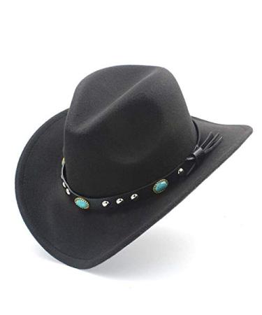 Jdon-hats, Womens Fashion Western Cowboy Hat with Roll Up Brim Felt Cowgirl Sombrero Caps M(56-58CM,22 1/8-22 7/8) Black