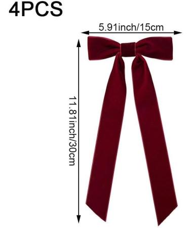 4pcs Velvet Bow Hair Clips Bow Hairpins Ponytail Holder Hair Bow Clips with Long Tail Bowknot Barrette for Kids Girls Women - Buy Online on GoSupps.com