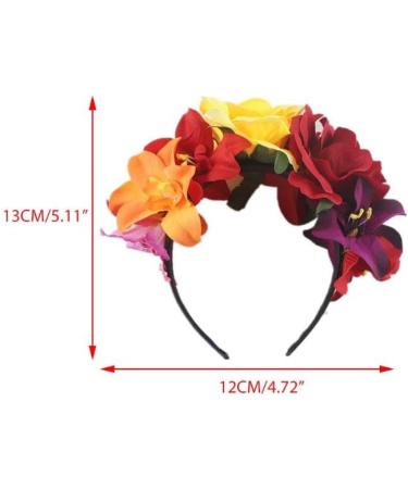 Women Day of The Dead Headband Artificial Rose Flower Crown Mexican Halloween Festival Headpiece Colorful Fake Stamen Party Hair Hoop - Buy Online on GoSupps.com