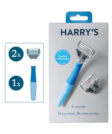 Harry.sMen's 5-Blade Manual Razor Handle and 2 Razor Blade Refills Glacier Blue