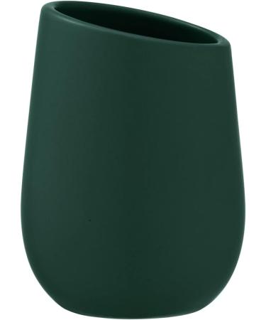 Wenko Badi Toothbrush Cup High-Quality Dark Green Ceramic Dental Holder for Bathroom & Guest Toilet | 8x11 cm - Buy Online on GoSupps.com