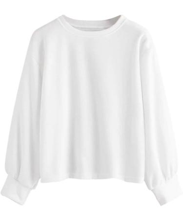 Bigfanshu Women's Fashion O-Neck Sweatshirt Long Sleeve Comfortable Soft Blouse Loose Sweatershirt Tops White - Buy Online on GoSupps.com