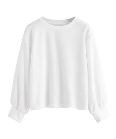 Bigfanshu Women's Fashion O-Neck Sweatshirt Long Sleeve Comfortable Soft Blouse Loose Sweatershirt Tops White