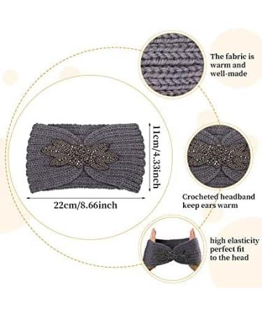 Fashband Winter Knit Headbands Twist Rhinestones Headband Elastic Ear Warmer Thick Head Wraps for Women and Girls Grey - Buy Online on GoSupps.com