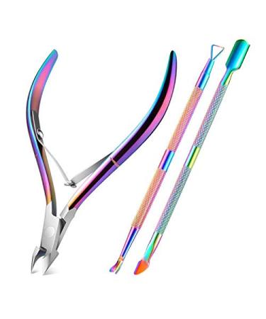Cuticle Nippers with Cuticle Pusher -Stainless Steel Chameleon Cuticle Cutter Cuticle Clippers Scissors Cuticle Remover for Manicure and Pedicure - Colorful(3pcs)