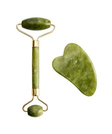 Natural Jade Roller & Guasha Facial Set | Skin Firming & Anti-Aging Massager for Puffy Eyes, Neck, and Wrinkles - Buy Online on GoSupps.com