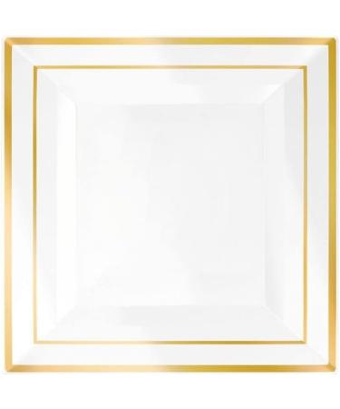 M Honor 50 Piece Gold Rimmed Square Reusable Plastic Plates for Weddings Parties and Dinners | 10 Inch - Buy Online on GoSupps.com