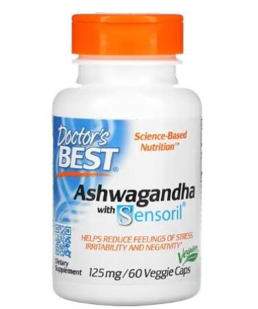 Doctor's Best Ashwagandha with Sensoril - 125mg - 60 Veggie Capsules | Wellness Support & Stress Management