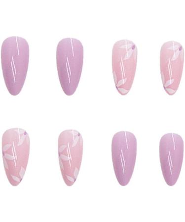 JUSTOTRY Almond False Nails - 24 Short Light Purple Press on Nails with White Flower Designs - Oval Acrylic Fake Nails for Women - Includes Glue - Nail Art - Buy Online on GoSupps.com