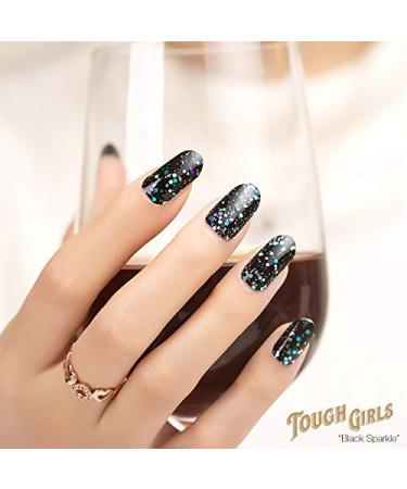 TOUGH GIRLS Nail Polish Strips | 20 Stylish Brighter Thicker Strips | Includes Cuticle Stick, Nail File & Wipes | Black & Sparkles - Buy Online on GoSupps.com