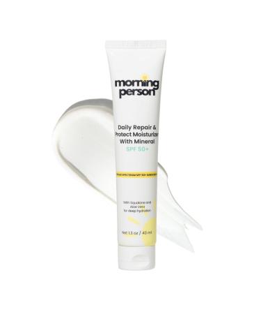 Daily Repair & Protect Moisturizer with Mineral Sunscreen Face SPF 50+ I With Squalane and Aloe Vera for Deep Moisture I UVA/UVB & Blue Light Protection I No White Cast I Reef Safe I Vegan