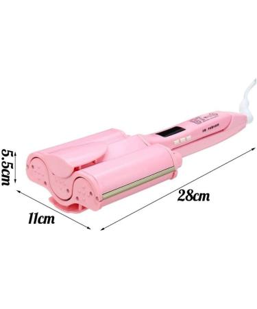 Ceramic Big Wave Hair Curlers - Digital Display 3 Tubes Hair Waver Iron for Quick Styles (Pink) - International Shipping Available - Buy Online on GoSupps.com