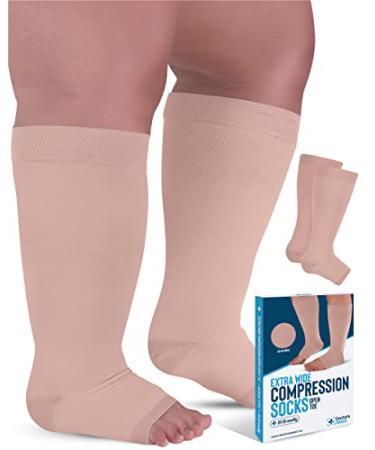 Doctor's Select Toeless Plus Size Compression Socks Wide Calf - Up to 6XL | 20-30 mmHg Compression Socks for Women Open Toe 5X-Large Beige