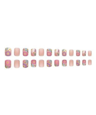 24Pcs/Box Fake Nails Press on Short Reusable with Designs Set French Artificial Wearable Fake Nail Stick-on Nails Tips Press on Nails for Wide Nail beds Long Length Cute Designs Summer