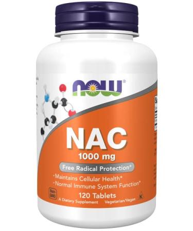 NOW Supplements, NAC (N-Acetyl-Cysteine) 1,000 mg, Free Radical Protection*, 120 Tablets 120 Count (Pack of 1)