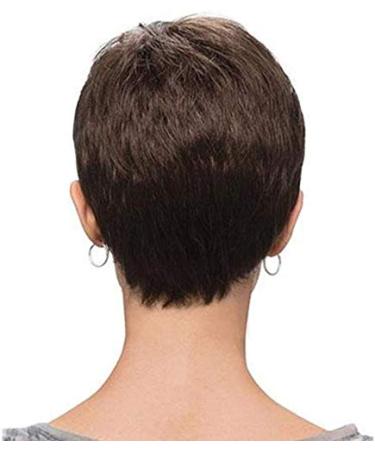 African pixie cut smooth hair wigs synthetic bob with pony hairstyle for black women dark brown of course short wig 8 "100g brown brown