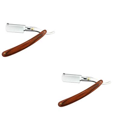 Minkissy 2 pieces of wooden razor with a straight edge for haircut vintage razor for men men's owner double-sided razor bamboo-colored wood vintage razier with a straight