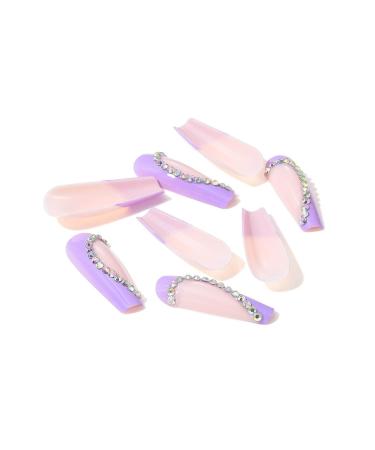 Brishow Purple French Artificial Press-On Nails - 24 Piece Crystal Ballerina Acrylic Set for Women & Girls - Buy Online on GoSupps.com