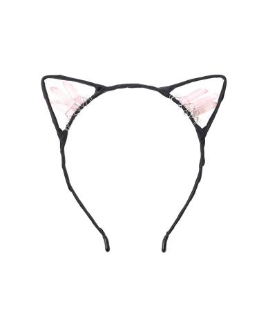 Bubbmi Crystal Cat Ear Hair Hoop Headband  Cats Ears Hairband Headwear Hair Accessories for Women Girls (pink)