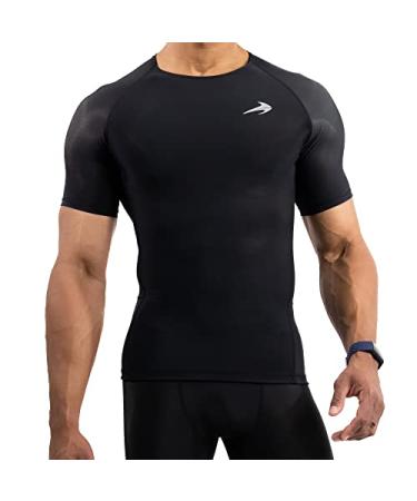 CompressionZ Men's Short Sleeve Compression Shirt - Athletic Base Layer Black X-Large