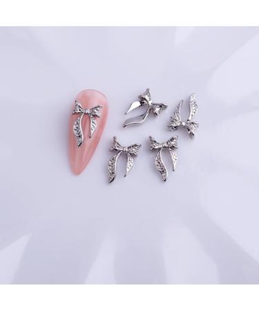 10pcs Nail Art Ribbon Bow Studs Silver Golden Metal 3D Butterfly Charms Nail Decoration Manicure DIY Design Accessories (8026)