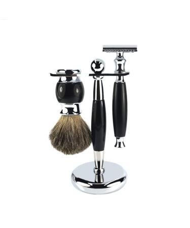 Kjyr portable men's rasier brushes 3-in-1-dachen hair-beard-shaving brush holder chrome-plated metal handwritten brush set Robust 15.6cm Silver