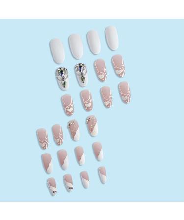 French Tip Press on Nails - Long Press On Nails with Nail Tips Love heart nail glitter rhinestones chain Fake Nails press on nails Acrylic False Nails Cute Artificial Nails - Buy Online on GoSupps.com