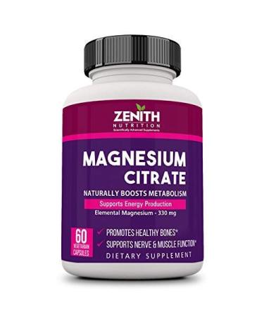 Magnesium Citrate 330mg 60 Veg Capsules | Nutritive Support for Healthy Heart Muscle Nerve & Circulatory Function