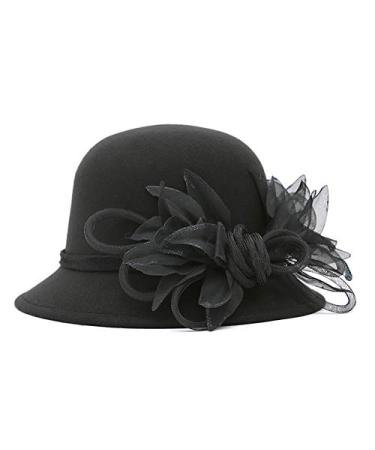 ChenXi Store Women's Wool Felt Flowers Church Bowler Hats 5