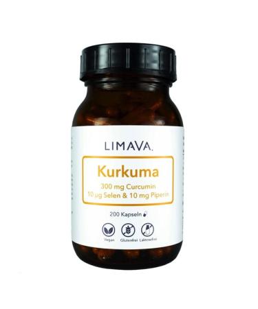 Limava turmeric capsules with selenium & piperine (200 pieces in the glass) |300 mg curcumin |High dose |Vegan |100% natural |Without additives 200 pieces (1 Pack)