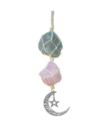 WULILONG Rose Quartz Amethyst Pendant Crystal Car Hanging Ornament Hanging Car Charm Healing Crystal Accessories Crystal Stones Reiki for Meditation Protection (Amazonite+Rose Quartz)