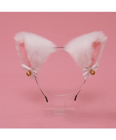 zalati Fox Ears Headband Plush Handmade Hairband Cute Style with Bowknot & Small Bells for Halloween Christmas Cosplay Party Costume Party Decor - White - Buy Online on GoSupps.com