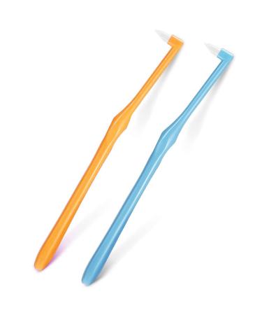 2 Pack Tuft Toothbrush Tufted Brush Slim Interspace Teeth Brushes Trim Teeth Toothbrush for Detail Cleaning (Orange Blue)