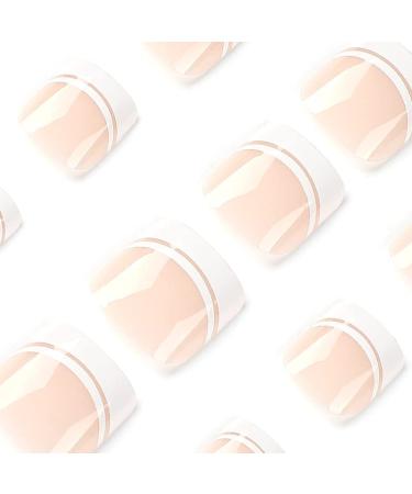 French Tips Press on Toenails - 24Pcs Nude Short Square Acrylic Full Cover White False Toe Nails for Women - Summer Glue on Toenails - Buy Online on GoSupps.com