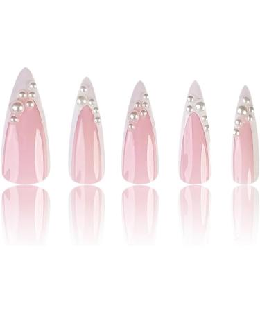 French Tip Press on Nails -Ultra long water droplet nailsPress On Nails with Nail Tips White pearl French fake nails press on nails Acrylic False Nails Cute Artificial Nails - Buy Online on GoSupps.com