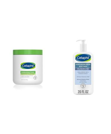 Cetaphil Body Moisturizer Hydrating Moisturizing Cream for Dry to Very Dry & Body Wash NEW Moisturizing Relief Body Wash for Sensitive Skin