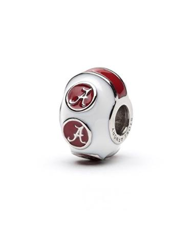 University of Alabama Bead Charm | White Stainless Steel Charm | Alabama Crimson Tide Gift | Fits Most Popular Charm Bracelets