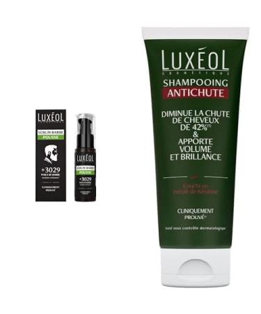 LUX OL - S rum Barbe Pousse - Densit & Epaisseur - Aide La Pousse De La Barbe & Am lioration Du Poils - Fabriqu En Europe - 60ml & Shampooing Antichute - Volume & Brillance - 200ml + Shampooing Antichute 200ml