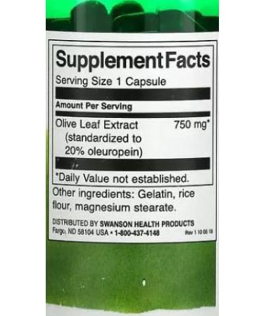 Swanson Olive Leaf Extract 750mg - Super Strength Immune Support & Antioxidants - 60 Caps International Shipping - Buy Online on GoSupps.com