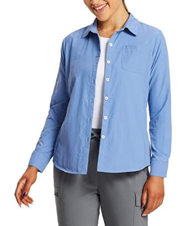 BALEAF Women's Long Sleeve Shirts Hiking Quick Dry UPF 50+ Sun Protection Shirt Nylon Breathable Safari Fishing Shirt Ashleigh Blue Large