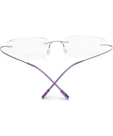 Super Light Rimless Titanium Reading Glasses for Women & Men - Purple +2.0 - Buy Online on GoSupps.com
