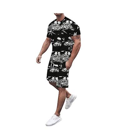 Men's Classic Fit Sport Short Sets,Casual Slim Fit Comfort Short Sleeve T-Shirts and Shorts Jogging Outfit Tracksuit XX-Large Black