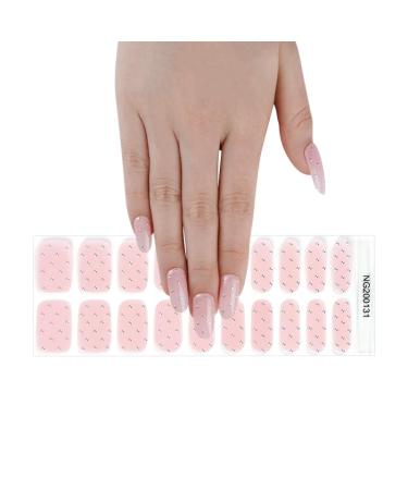 Semi Cured Gel Nails Strips 20 Stickers Nail Wraps Soft Self-Adhesive Gel Nail Stickers Salon-Quality Gel Nail Strips for Nails French Tip Manicure UV/LED Lamp Required (Pink Rhinestone-131)