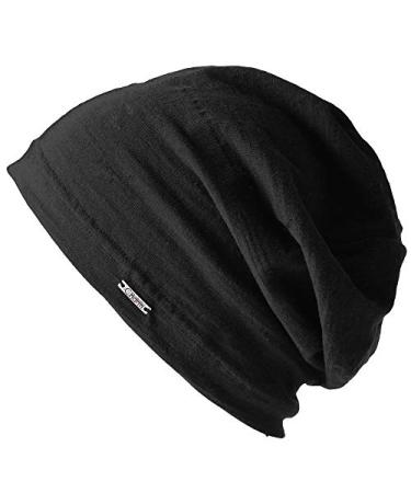 CHARM Summer Beanie for Men & Women - Slouchy Lightweight Chemo Cotton Hipster Fashion Knit Hat Black