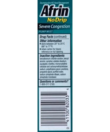 Afrin No Drip Severe 12 Hour Nasal Decongestant Pump Mist - 0.5 ounce 0.5 Fl Oz - Buy Online on GoSupps.com