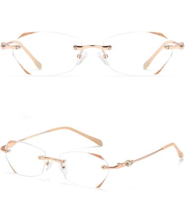 TERAISE Frameless Reading Glasses for Women - Blue Light Blocking Stylish Diamond Cut Rimless Eyeglasses in Gold Magnification 3.5x - Buy Online on GoSupps.com