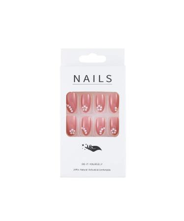 Buy Sethexy Bling False Nails - Glossy Pink Square Acrylic Short Fingernails with Strass (24 pcs) for Women & Girls - Trendy Flower Design - Buy Online on GoSupps.com